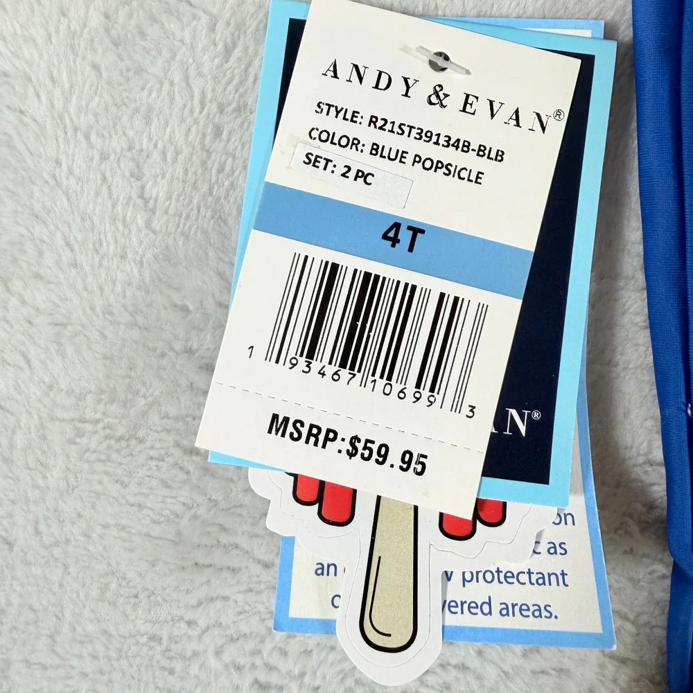Andy & Evan Toddler Boys Blue Popsicle‎ Swim Set Rash Guard Trunks 4T NWT